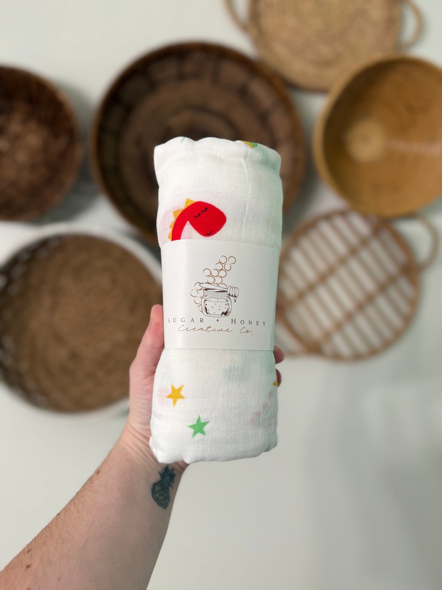 Rainbow Rex Muslin Swaddle