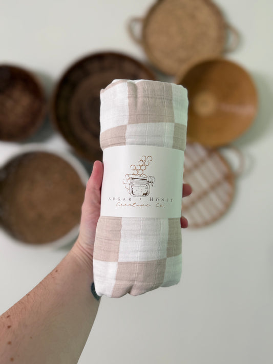Oatmilk Checkers Muslin Swaddle